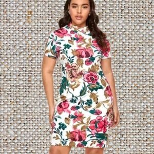 Shein White Floral Bodycon Dress